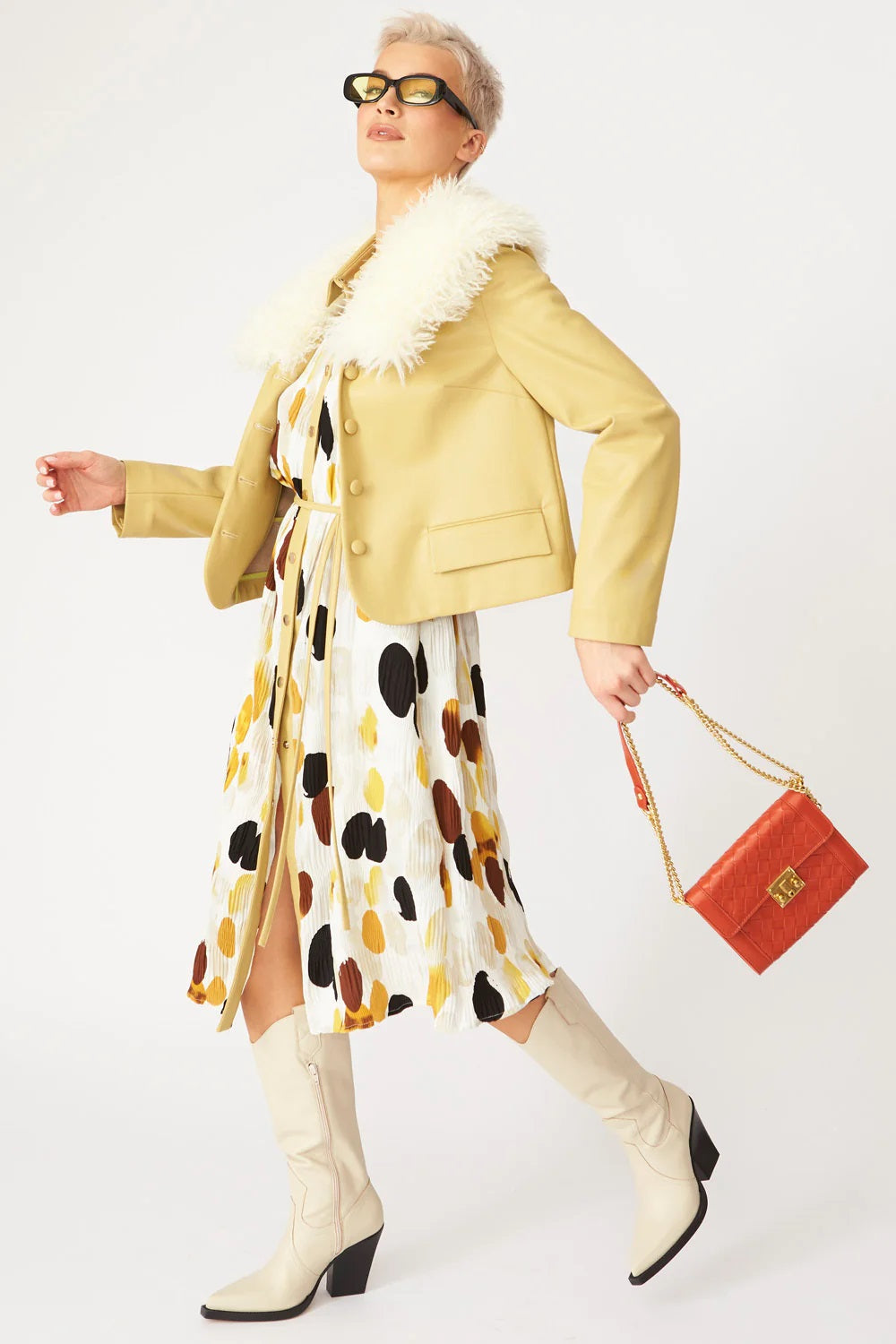 Yellow Faux Leather Jacket With Faux Shearling Collar-Faux Leather Jackets-Buy Me Fur Ltd-S-M-Black / Pink-Faux Leather-Urbanheer