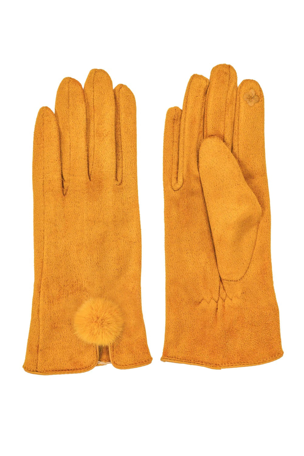 Yellow Faux Suede Gloves With Faux Fur Pom-Gloves-Buy Me Fur Ltd-One Size-Yellow-Faux Suede-Urbanheer