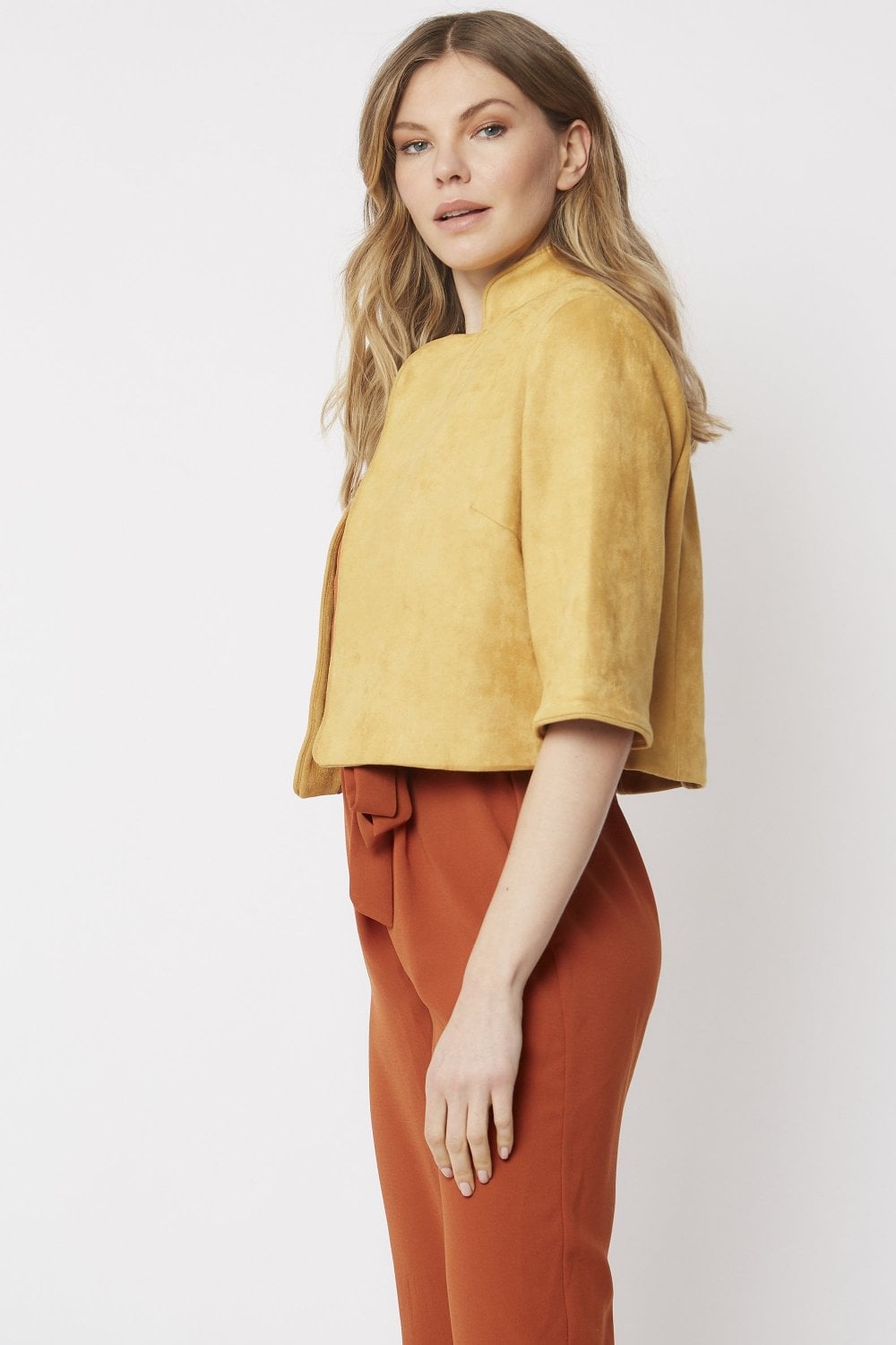 Yellow Faux Suede Jacket-Faux Leather Jackets-Buy Me Fur Ltd-Yellow-S-M-Elastane - Viscose Blend-Urbanheer