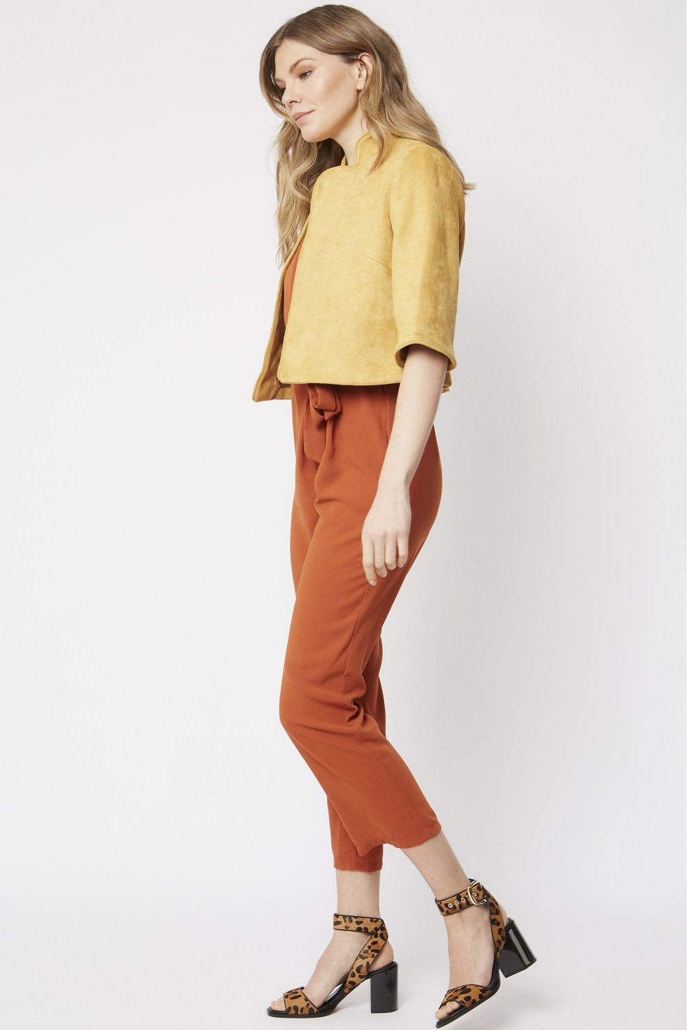 Yellow Faux Suede Jacket-Faux Leather Jackets-Buy Me Fur Ltd-Yellow-S-M-Elastane - Viscose Blend-Urbanheer