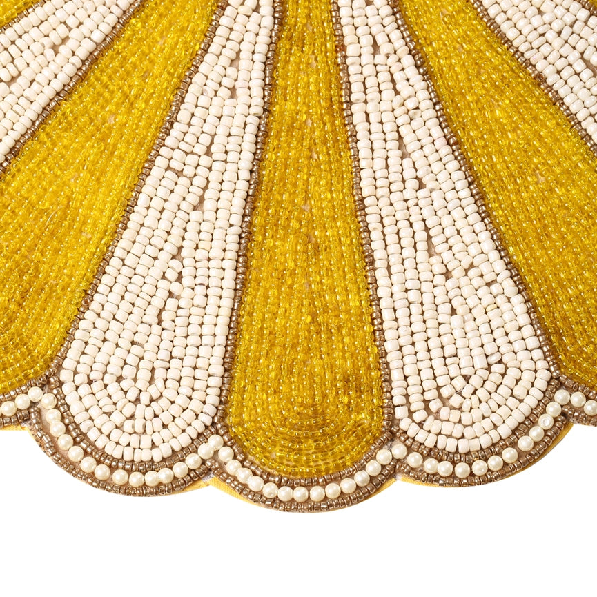 Yellow Floral Beaded Placemat-Placemat-Tiramisu-15 x 15 x 0.2 in (38.1 x 38.1 x 0.5 cm)-Urbanheer