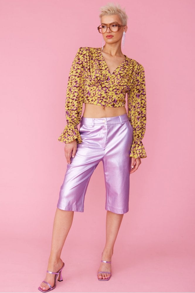 Yellow Purple Silk Blend Cropped Blouse-Tops-Buy Me Fur Ltd-S-M-Yellow / Purple-Silk-Urbanheer