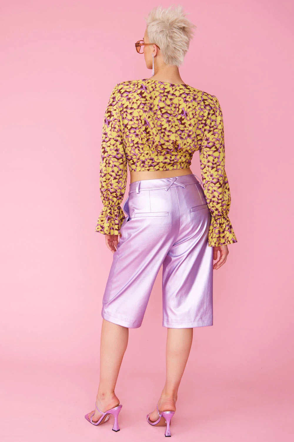 Yellow Purple Silk Blend Cropped Blouse-Tops-Buy Me Fur Ltd-S-M-Yellow / Purple-Silk-Urbanheer