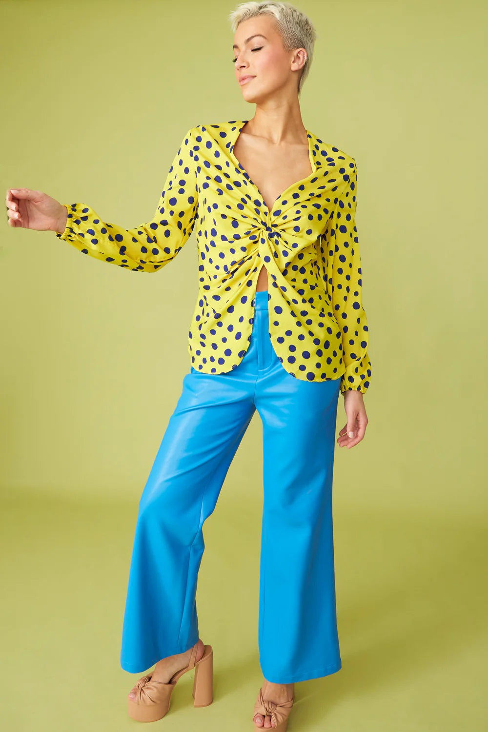 Yellow Silk Blend Polka Dot Parma Blouse-Tops-Buy Me Fur Ltd-S-M-Yellow-Silk-Urbanheer