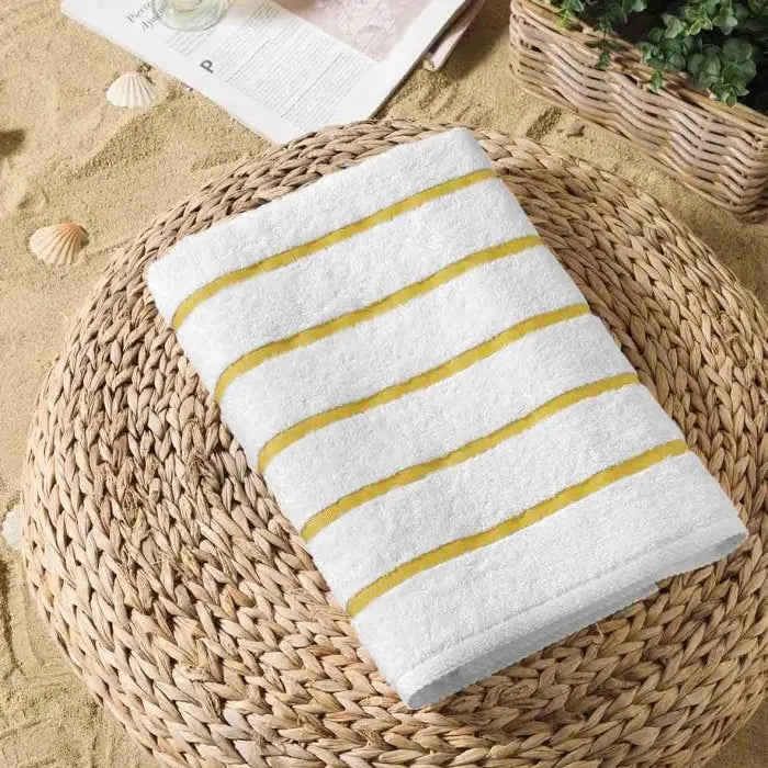 Yellow Stripe Pool and Beach Towel (Single)-Towel-Globaltex Fine Linens-30″ x 60″-Yellow-Urbanheer
