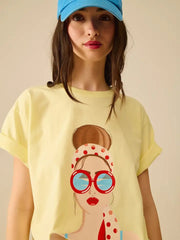 Yellow T-Shirt Made in Italy with A Vintage Girl Graphic-T-Shirt-Q2-OS-YELLOW-Urbanheer