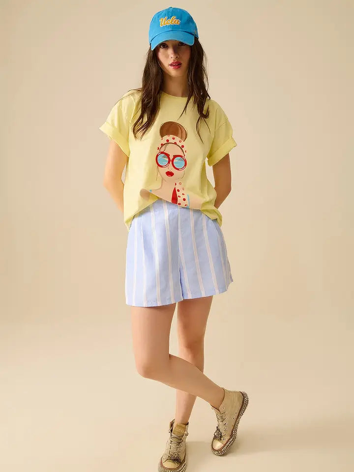 Yellow T-Shirt Made in Italy with A Vintage Girl Graphic-T-Shirt-Q2-OS-YELLOW-Urbanheer