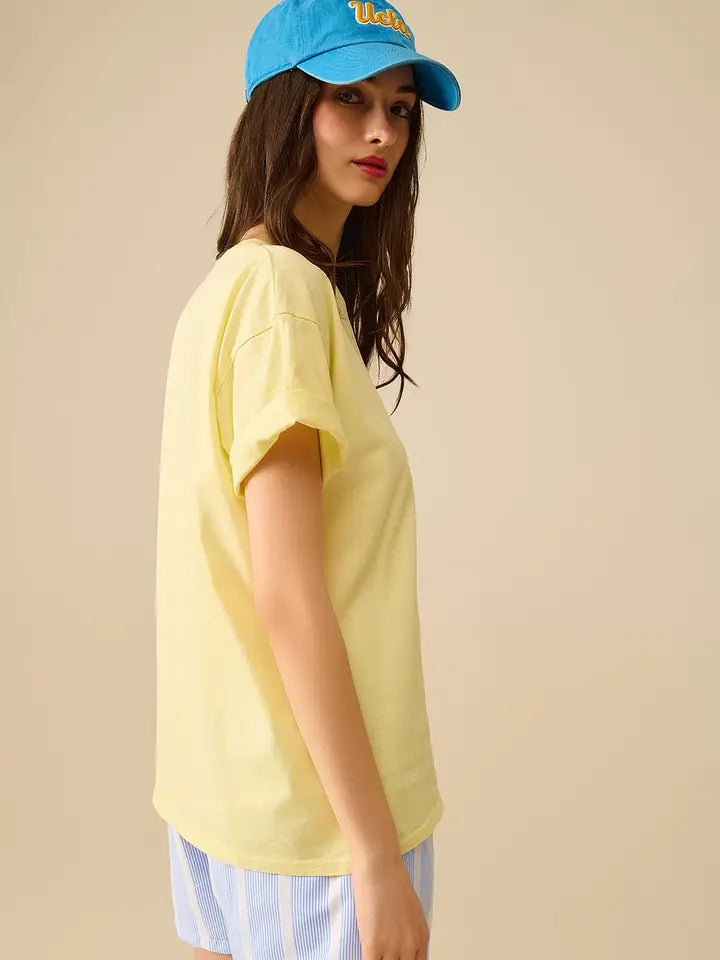 Yellow T-Shirt Made in Italy with A Vintage Girl Graphic-T-Shirt-Q2-OS-YELLOW-Urbanheer