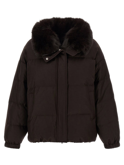 Yves Salomon Flannel Down Jacket With Mittens