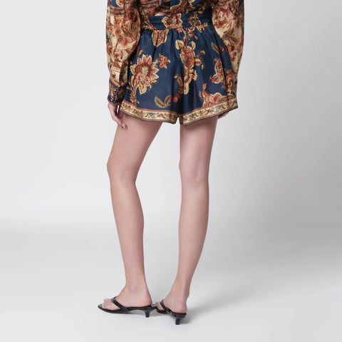 ZIMMERMANN Aster relaxed-fit silk shorts in navy jacobean