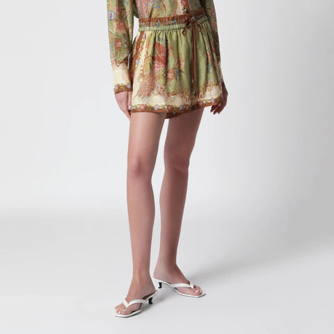 ZIMMERMANN Khaki floral silk Indra relaxed shorts