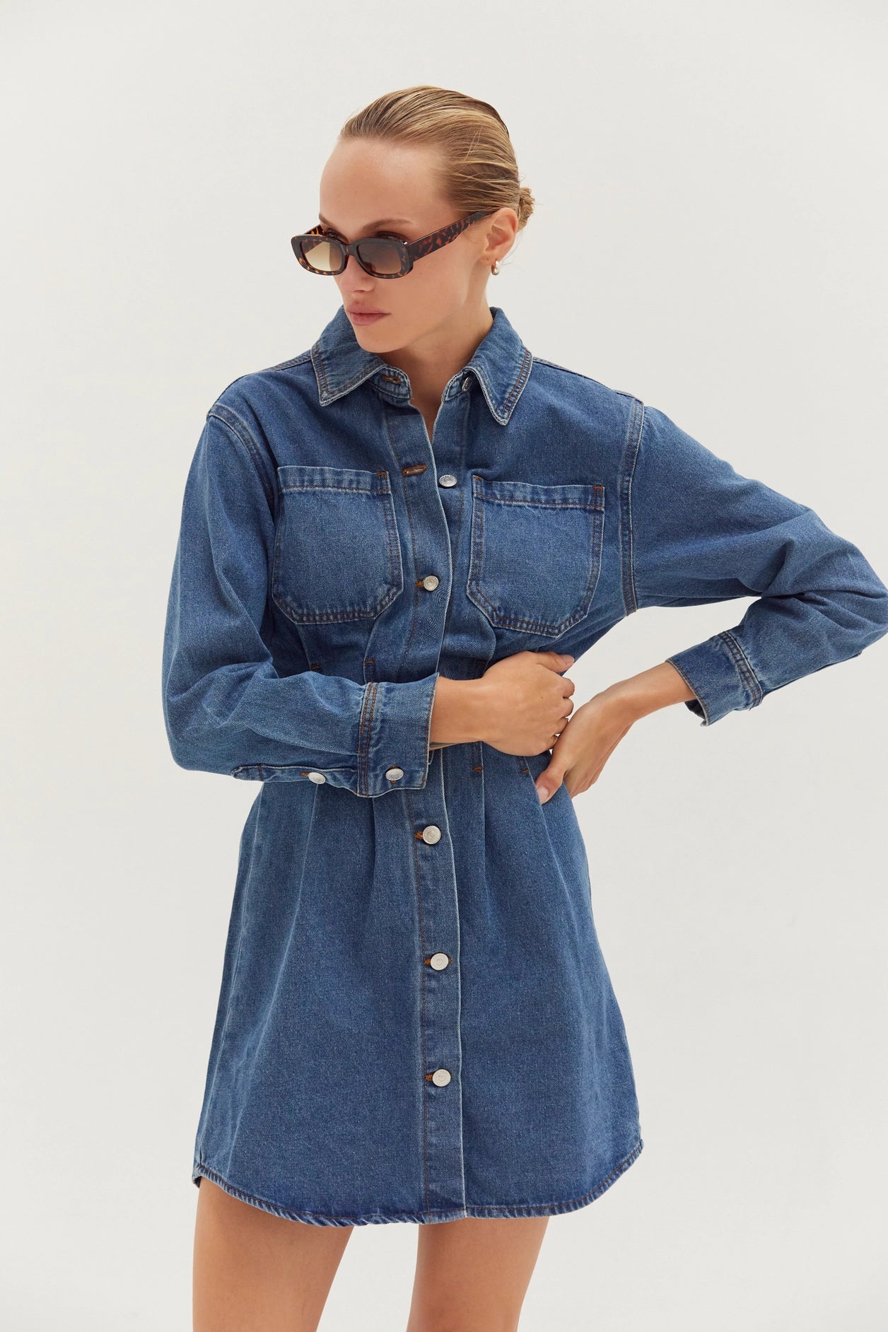 Zae Denim Mini Dress with Corset Waist Detail