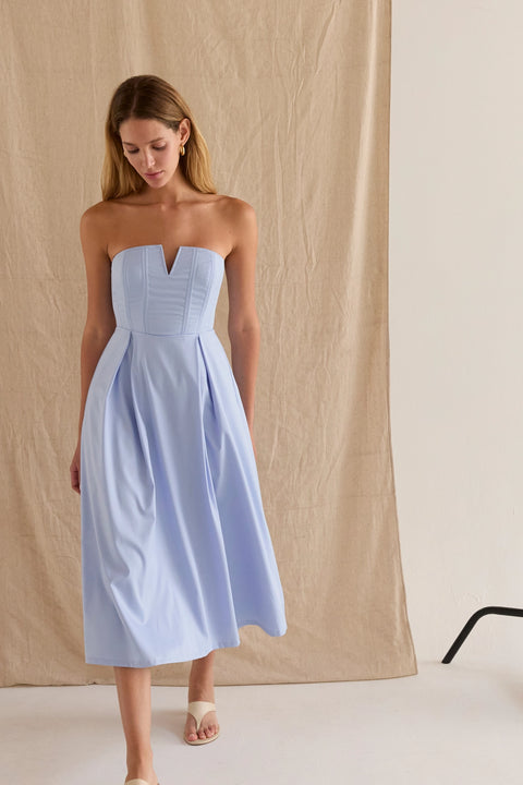 Zae V-Wire Modal Blend Midi Dress - Light Blue