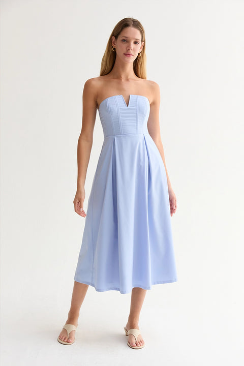 Zae V-Wire Modal Blend Midi Dress - Light Blue