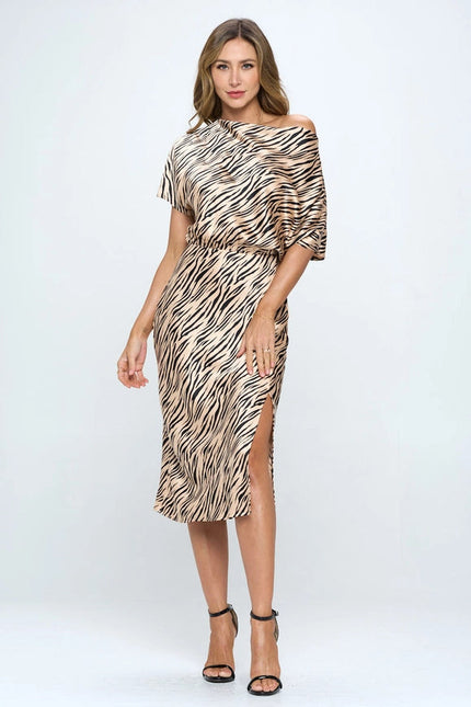 Zebra Print Dress with Slit-Dress-Renee C.-Urbanheer