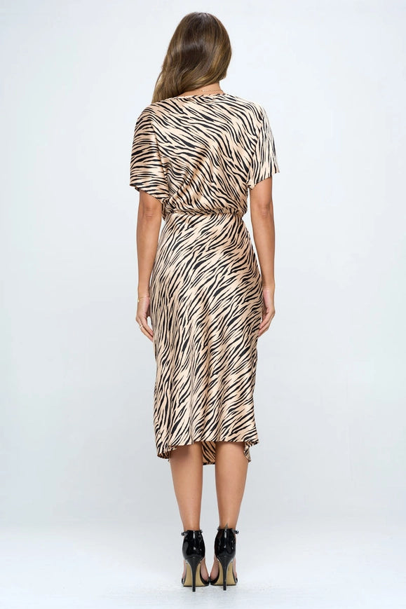 Zebra Print Dress With Slit-Dress-Renee C.-S-TAUPE BLACK-Urbanheer