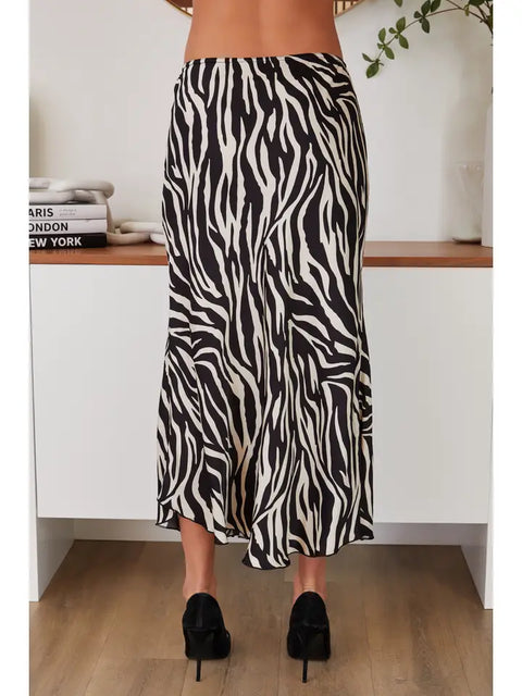Zebra Print Silky Slip Skirt-Skirt-MILIO MILANO-XS-Black/Ivory-Urbanheer