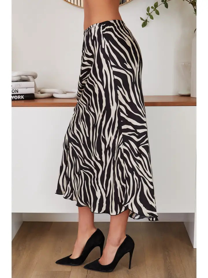 Zebra Print Silky Slip Skirt-Skirt-MILIO MILANO-XS-Black/Ivory-Urbanheer
