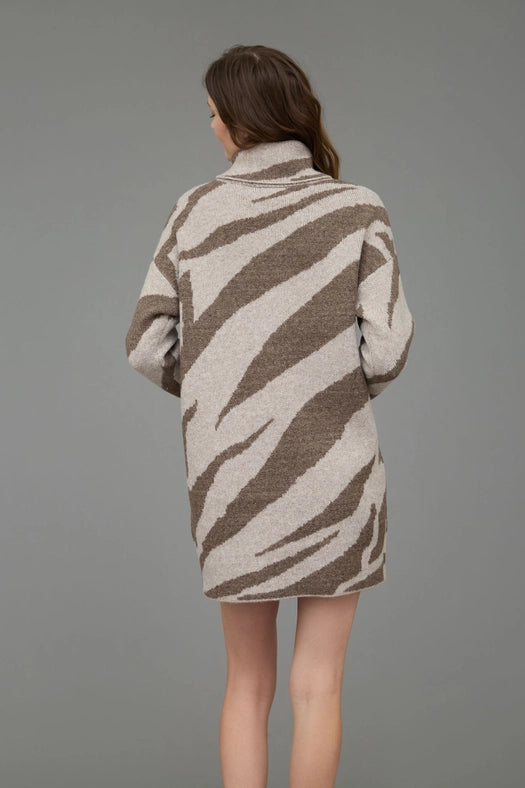 Zebra Print Turtleneck Long Sleeve Sweater Dress BROWN-Dress-Blu Pepper-S-BROWN-Urbanheer