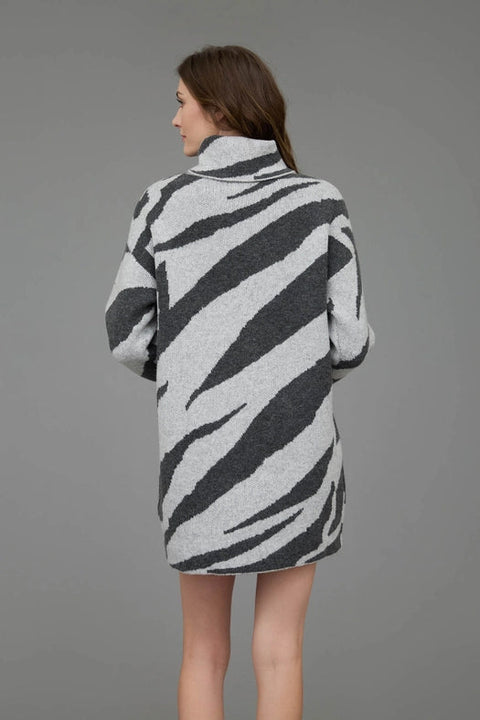 Zebra Print Turtleneck Long Sleeve Sweater Dress GREY-Dress-Blu Pepper-S-GREY-Urbanheer
