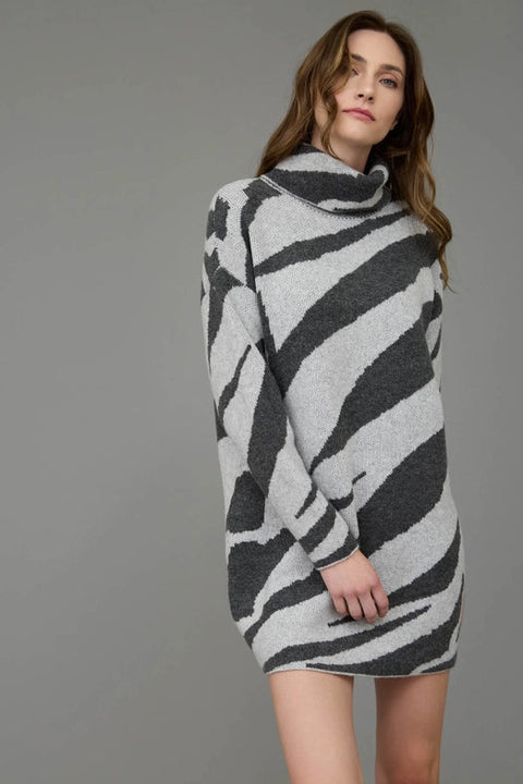 Zebra Print Turtleneck Long Sleeve Sweater Dress GREY-Dress-Blu Pepper-S-GREY-Urbanheer