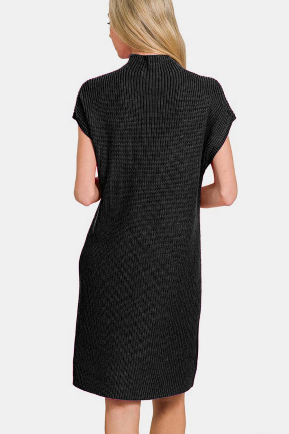 Zenana Mock Neck Short Sleeve Sweater Dress-Street 360-Black-S-Urbanheer