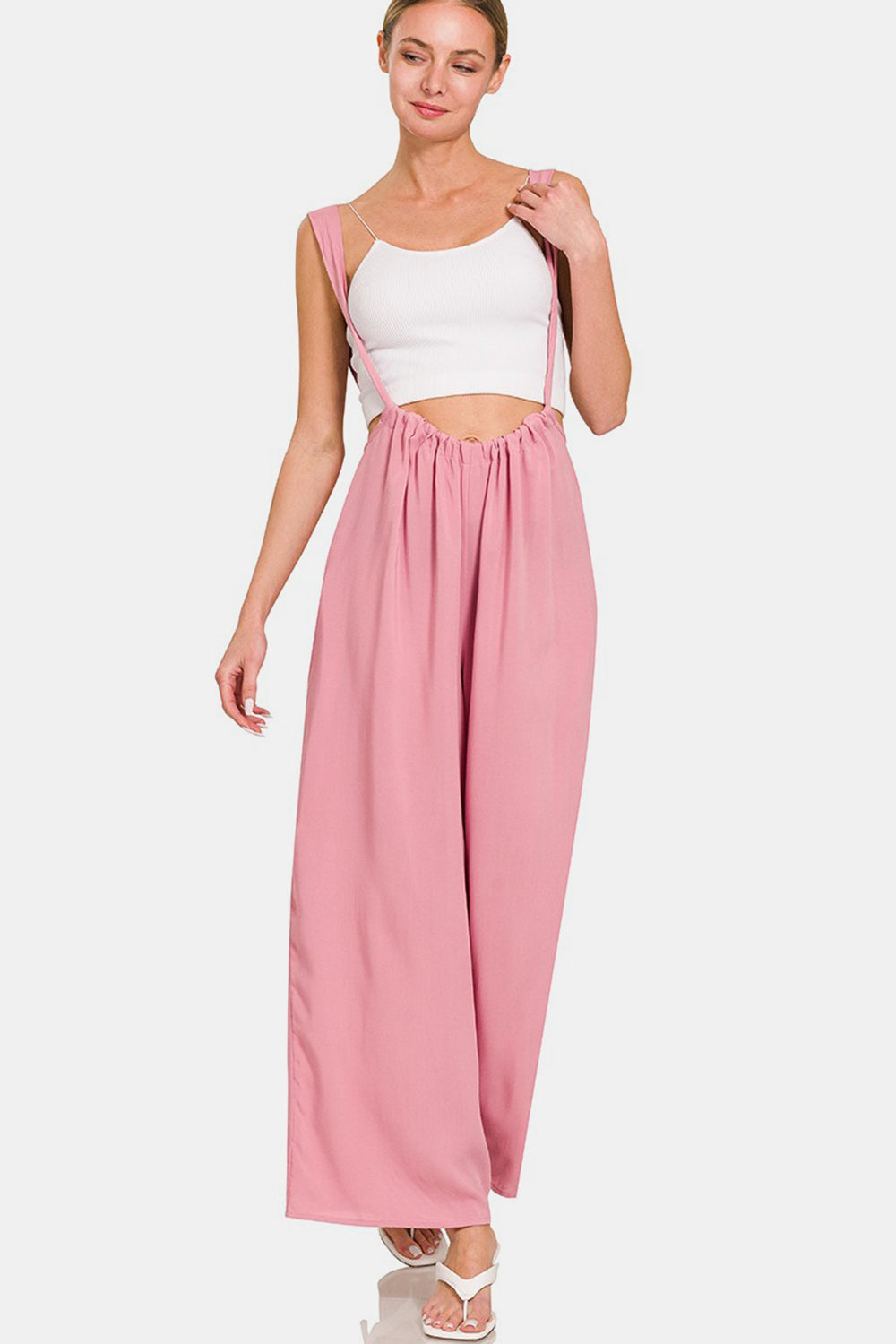 Zenana Pocketed Wide Strap Wide Leg Overalls-Street 360-Lt Rose-S-Urbanheer