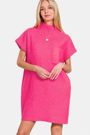 Zenana Short Sleeve Sweater Mini Dress-Street 360-Hot Pink-S-Urbanheer