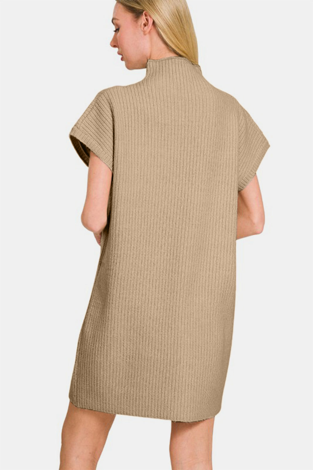 Zenana Short Sleeve Sweater Mini Dress-Street 360-Camel-S-Urbanheer