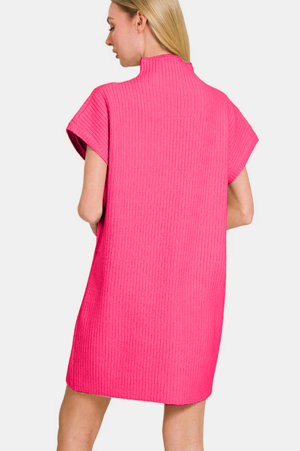 Zenana Short Sleeve Sweater Mini Dress-Street 360-Hot Pink-S-Urbanheer