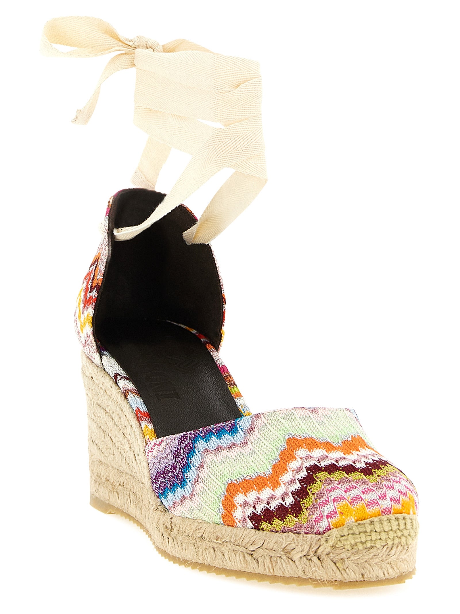 Zigzag Raschel Fabric Summer Espadrilles with Ankle Ties