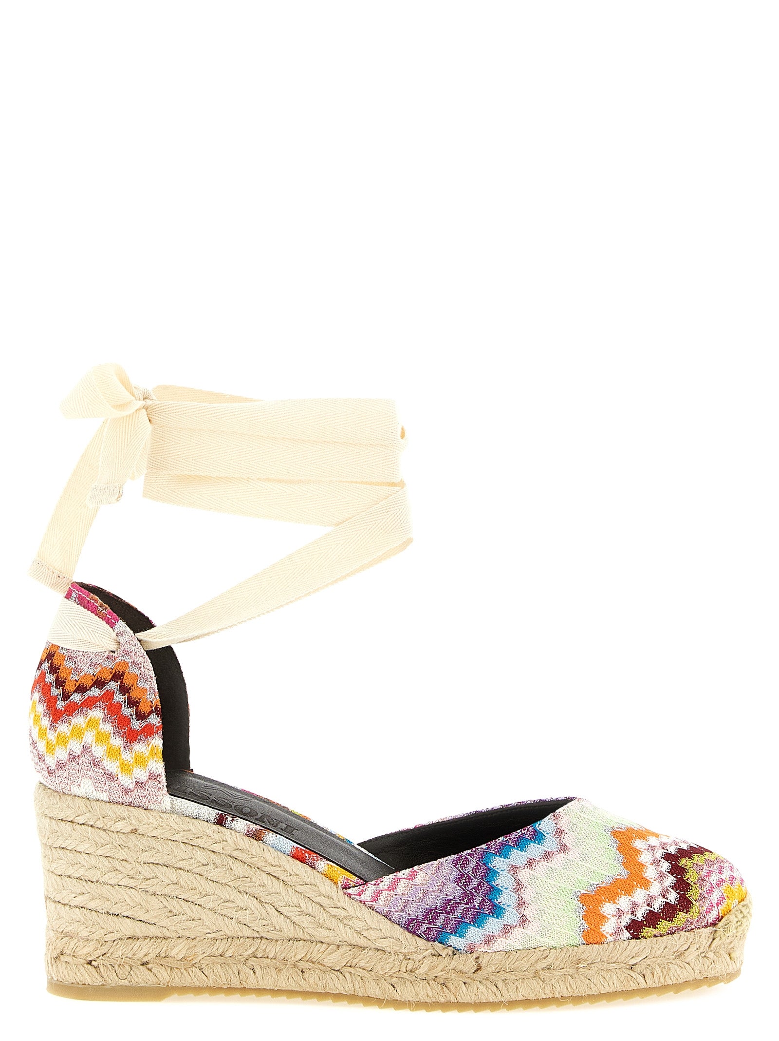 Zigzag Raschel Fabric Summer Espadrilles with Ankle Ties
