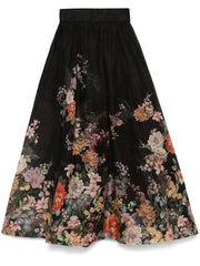 Zimmermann Pavilion floral linen and silk midi skirt