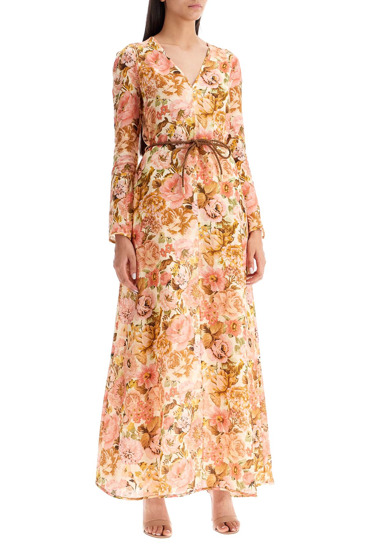 Zimmermann maxi linen golden plunge dress with-women > clothing > dresses-Zimmermann-0-Urbanheer