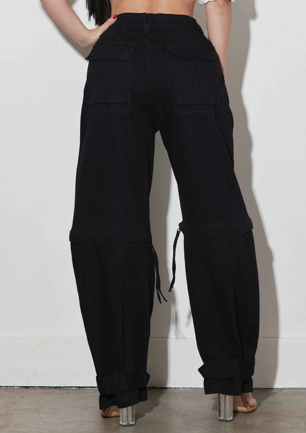 Zip Off Barrel Baggy Jeans-Jeans-Vibrant M.i.U-1-Black-Urbanheer