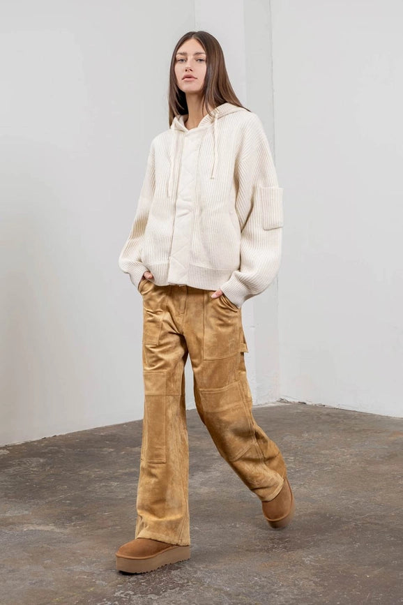 Zip Up Hooded Knit Sweater-Sweater-Moon River-XS-IVORY-Urbanheer