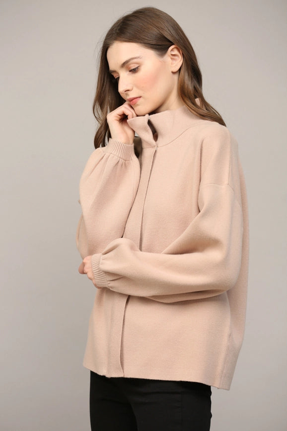 Zip Up Mock Neck Sweater Jacket TAUPE-Jacket-FATE-S-TAUPE-Urbanheer