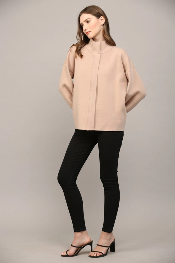 Zip Up Mock Neck Sweater Jacket TAUPE-Jacket-FATE-S-TAUPE-Urbanheer