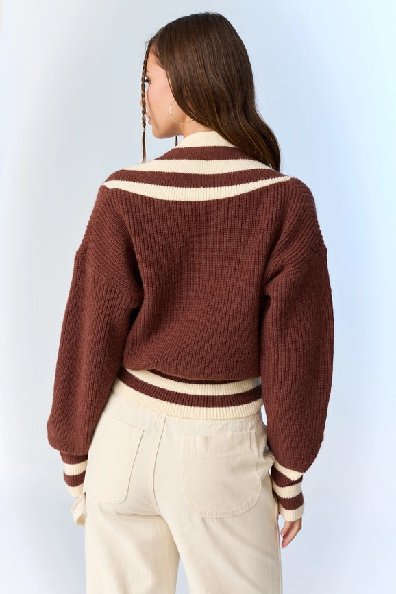 Zoe Surplice Neckline Striped Knit Pullover-Pullover-Papermoon-S-Choco-Urbanheer