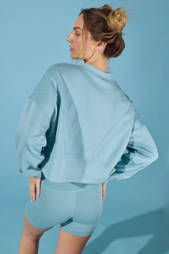 Zoey Loose Fit Seam Detailed Top And Bike Shorts Set Blue-Set-Papermoon-S-Urbanheer