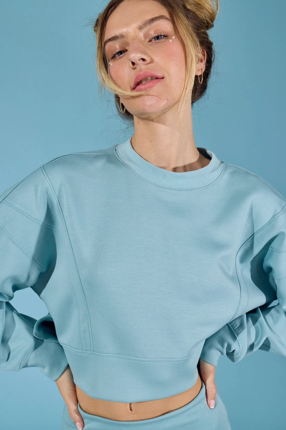 Zoey Loose Fit Seam Detailed Top And Bike Shorts Set Blue-Set-Papermoon-S-Urbanheer