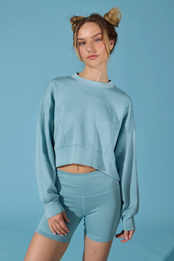 Zoey Loose Fit Seam Detailed Top And Bike Shorts Set Blue-Set-Papermoon-S-Urbanheer