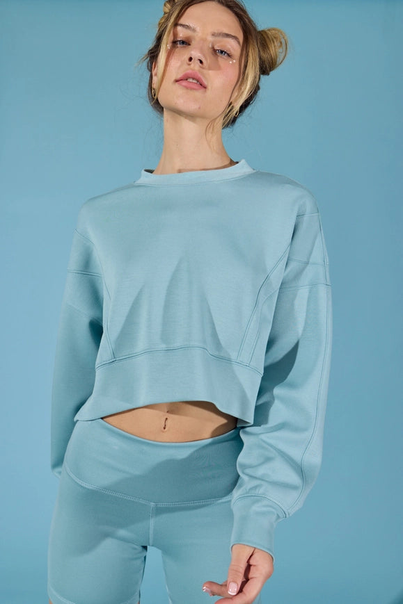 Zoey Loose Fit Seam Detailed Top And Bike Shorts Set Blue-Set-Papermoon-S-Urbanheer