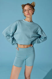 Zoey Loose Fit Seam Detailed Top And Bike Shorts Set Blue-Set-Papermoon-S-Urbanheer