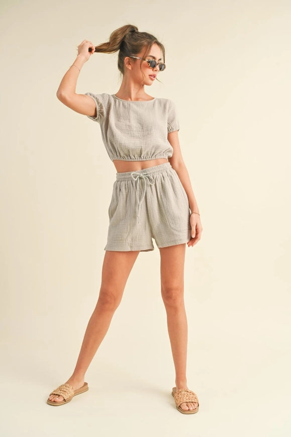 Cotton Gauze Short Set Taupe-Set-Kimberly C-S-Urbanheer