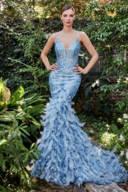 Feather Mermaid Gown-Evening-Tux-USA-2-Dusty Blue-Urbanheer