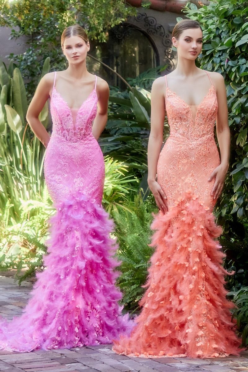 Feather Mermaid Gown-Evening-Tux-USA-2-Hot Pink-Urbanheer