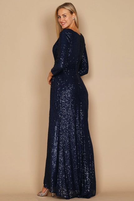 Long Sleeve Sequin Formal Dress Wholesale Navy-Dress-Dylan & Davids-Urbanheer