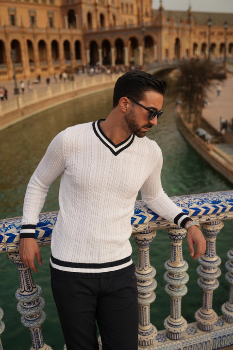 V-Neck Pearl Knit Sweater