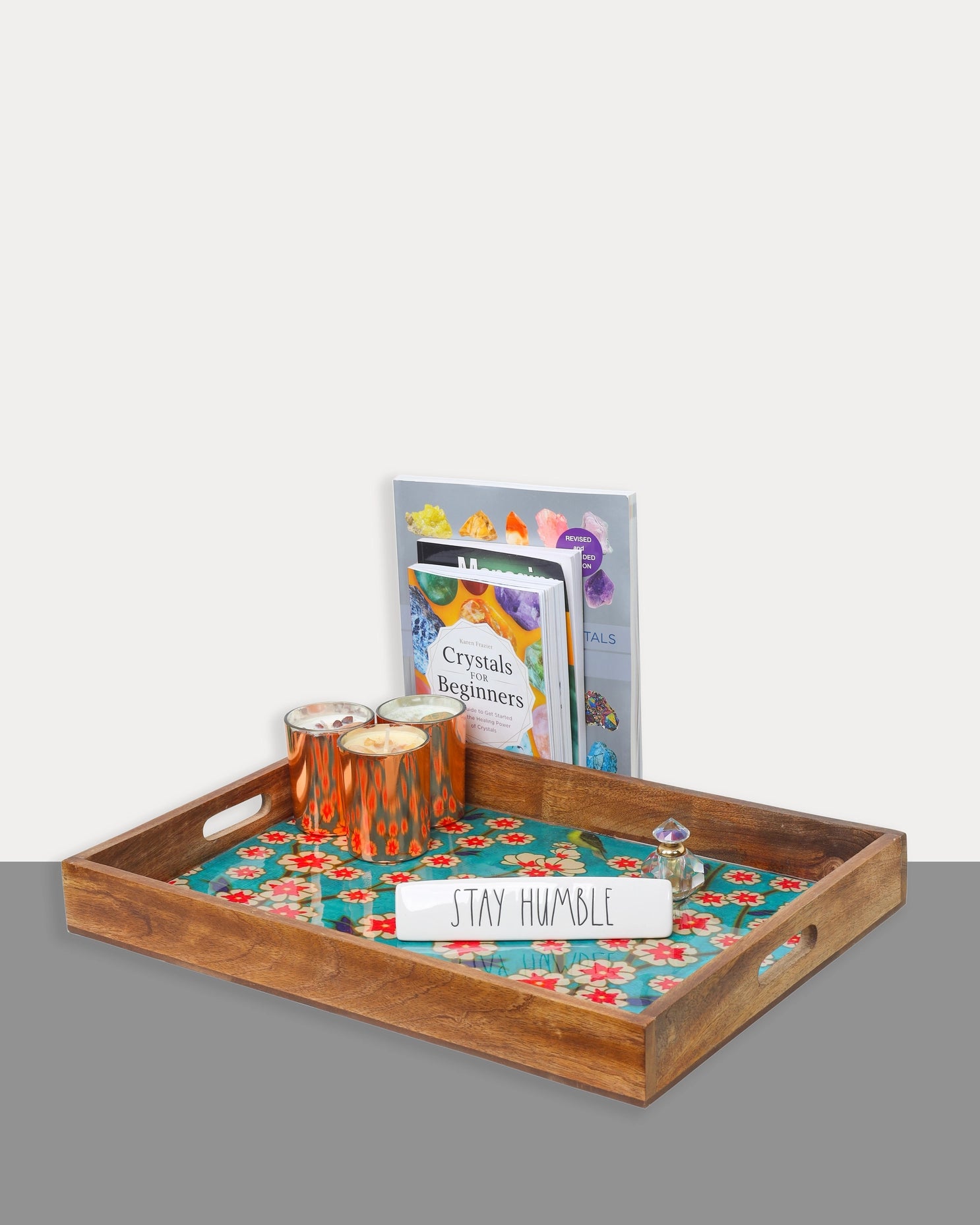 Blissful Blooms Resin And Wood Decorative Trays (Set Of 3)-Tiramisu-Urbanheer